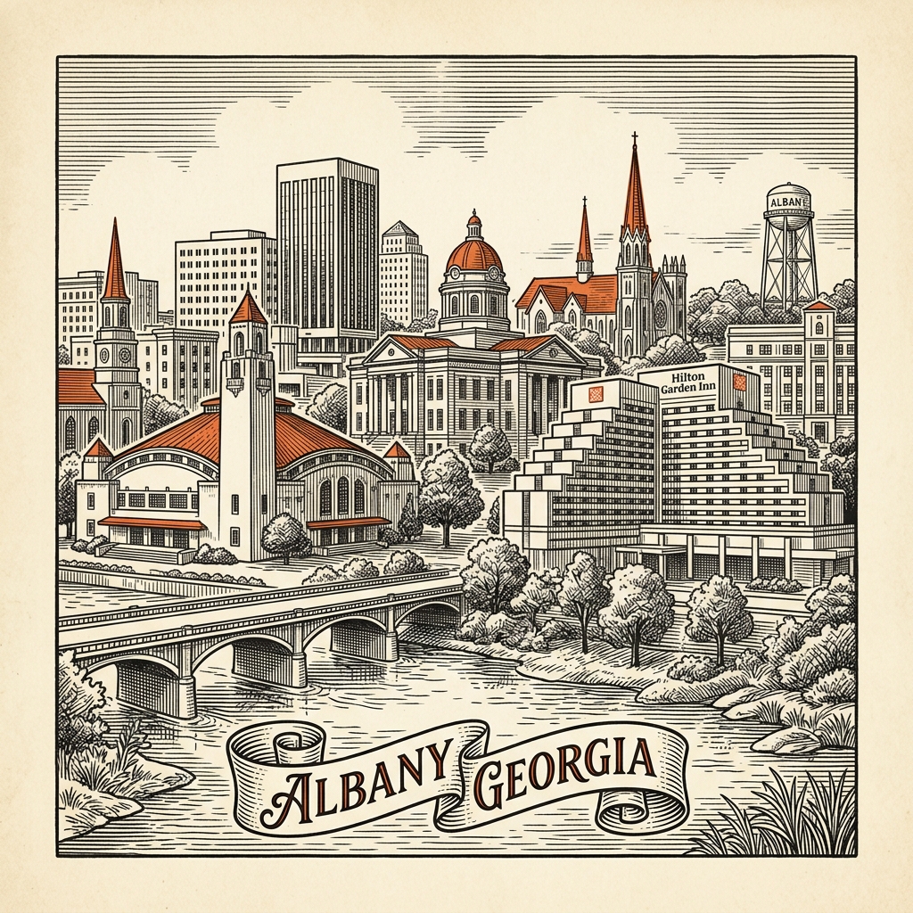 Engraved Albany GA city illustration – Official Translations certified translation services from $29.95 per page