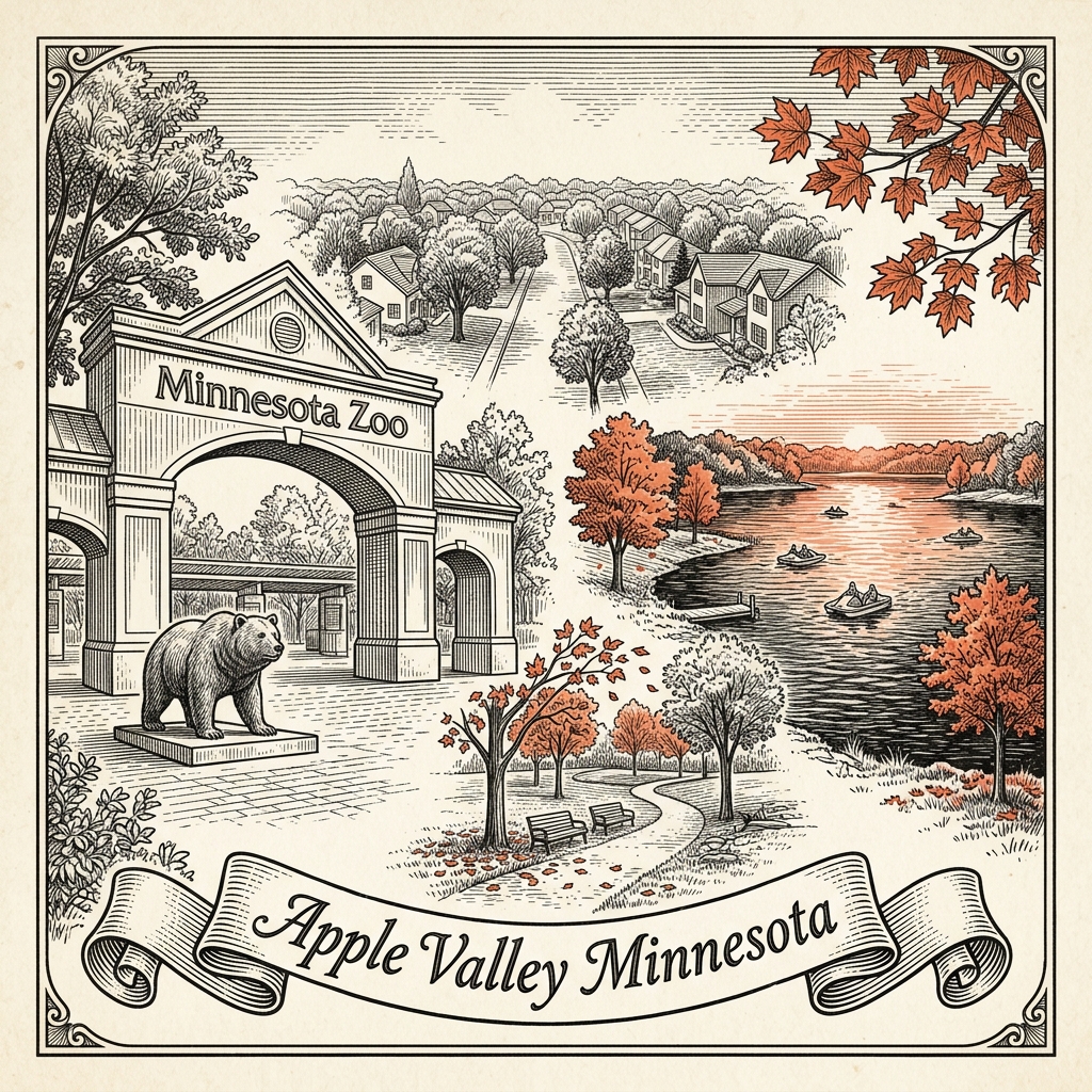 Engraved Apple Valley MN city illustration – Official Translations certified translation services from $29.95 per page