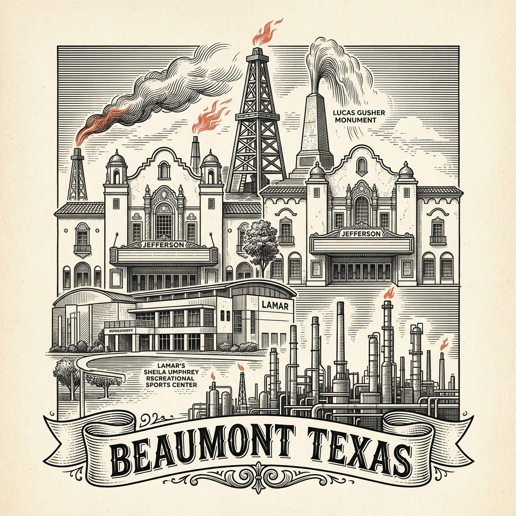 Engraved Beaumont TX city illustration – Official Translations certified translation services from $29.95 per page