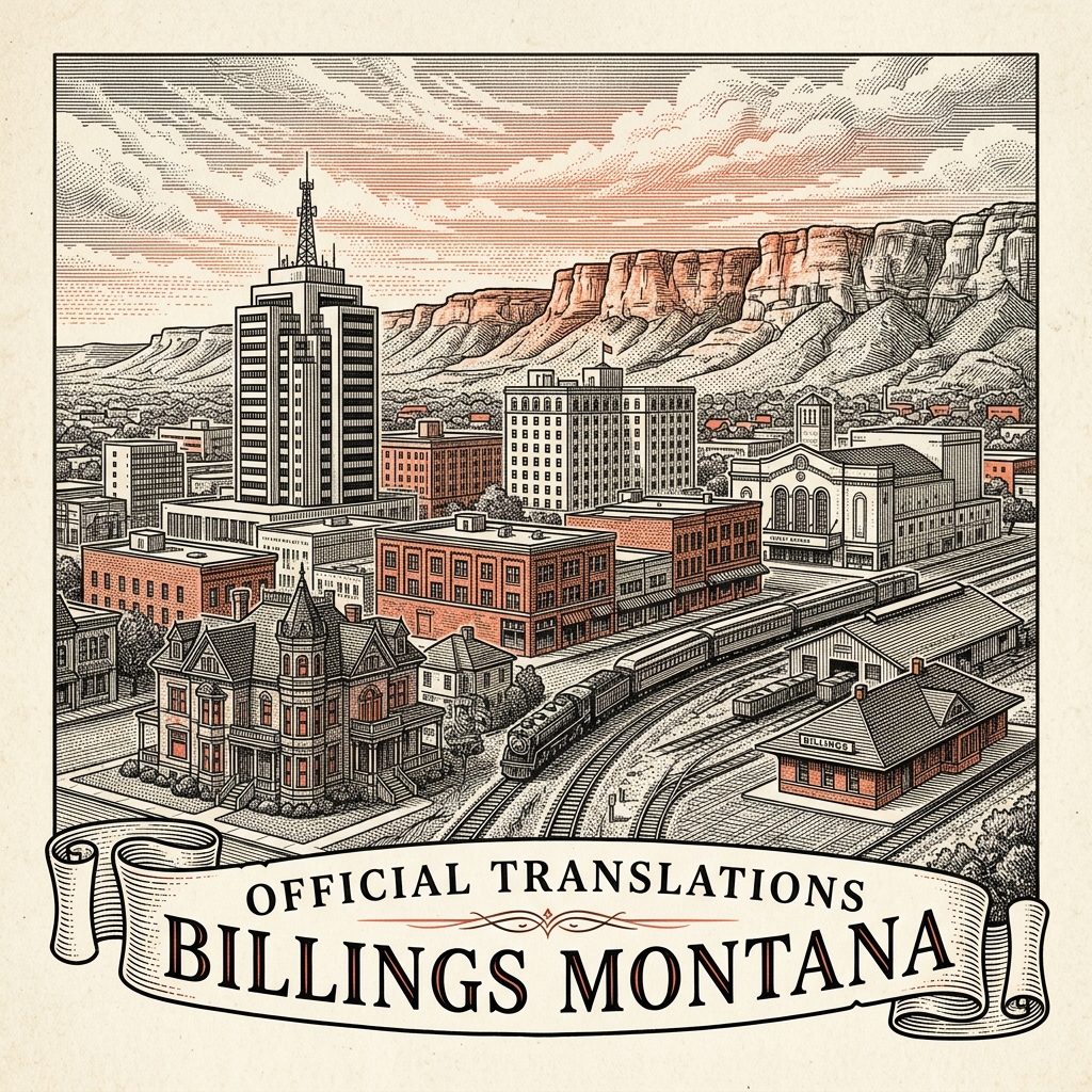 Engraved Billings MT city illustration – Official Translations certified translation services from $29.95 per page