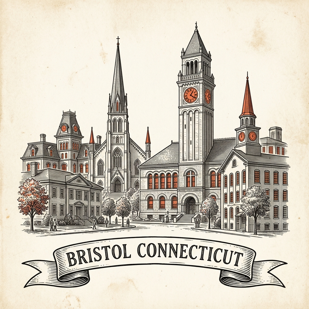 Engraved Bristol England city illustration – Clifton Suspension Bridge, SS Great Britain, Wills Memorial Building tower, Cabot Tower, M Shed cranes – Official Translations certified translation services from £29.95 per page