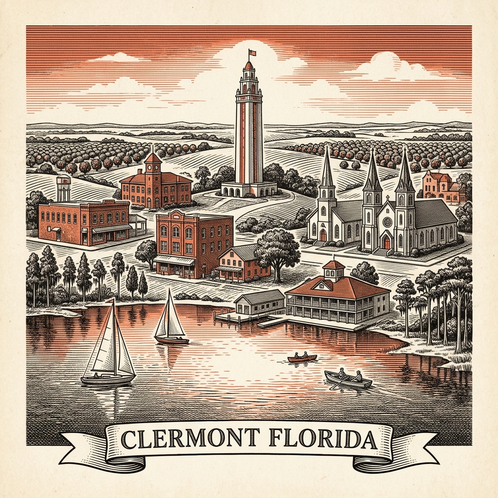 Engraved Clermont FL city illustration – Official Translations certified translation services from $29.95 per page