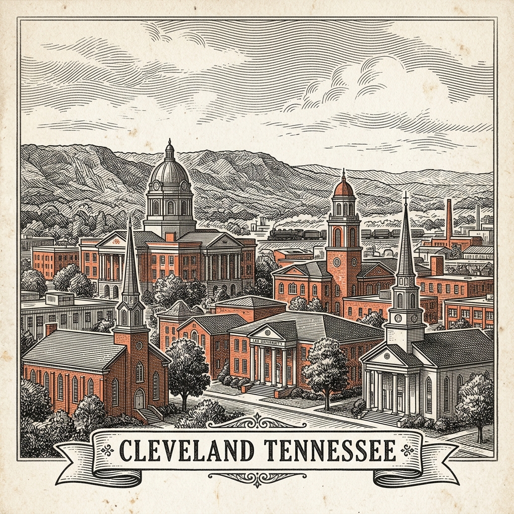 Engraved Cleveland TN city illustration – Official Translations certified translation services from $29.95 per page
