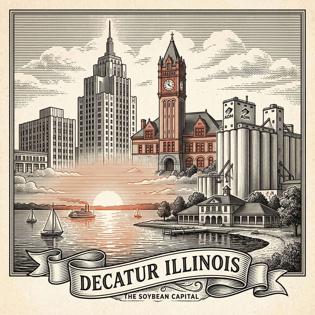 Engraved Decatur IL city illustration – Official Translations certified translation services from $29.95 per page