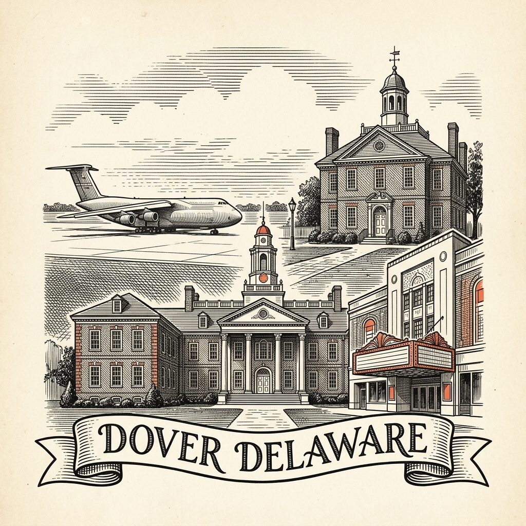 Engraved Dover DE city illustration – Official Translations certified translation services from $29.95 per page