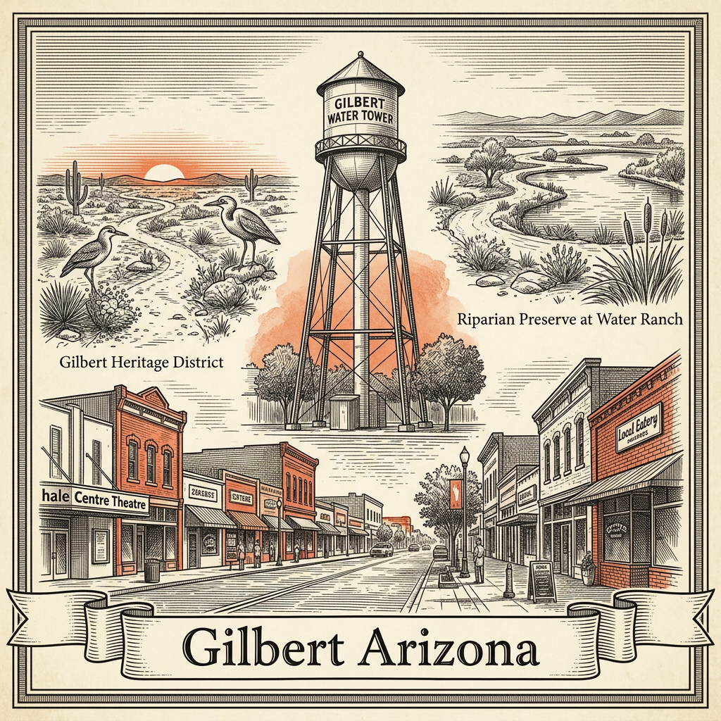 Engraved Gilbert AZ city illustration – Official Translations certified translation services from $29.95 per page