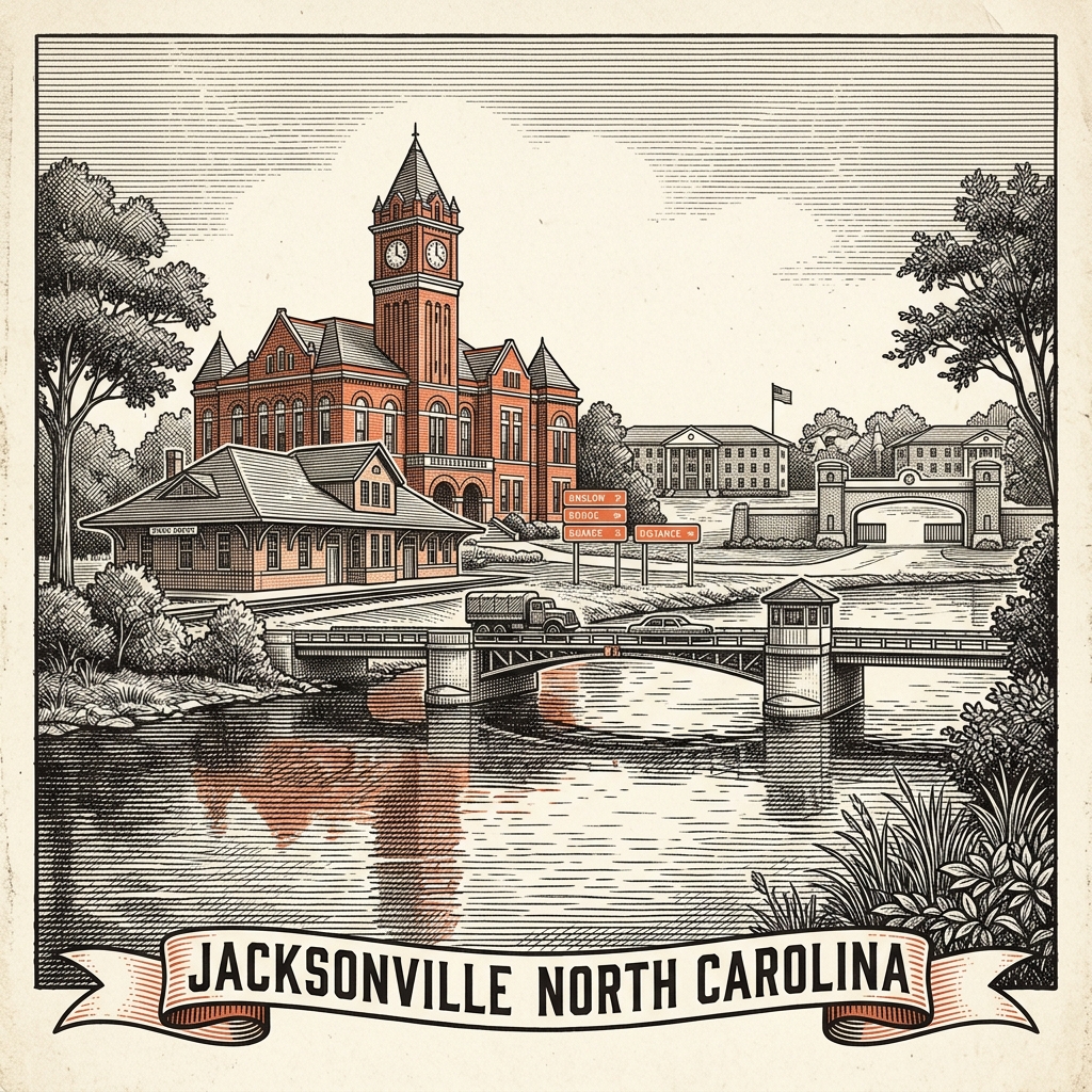Engraved Jacksonville NC city illustration – Official Translations certified translation services from $29.95 per page
