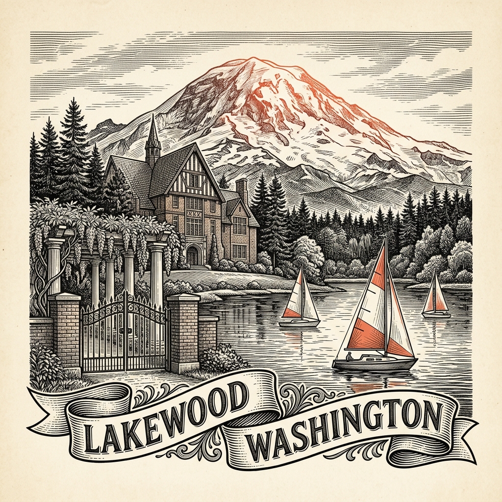 Engraved Lakewood WA city illustration – Official Translations certified translation services from $29.95 per page