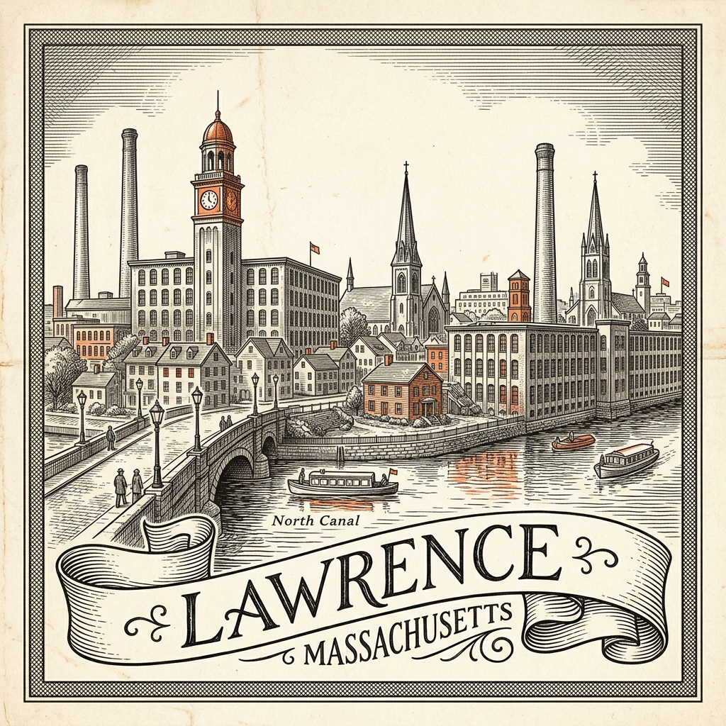 Engraved Lawrence MA city illustration – Official Translations certified translation services from $29.95 per page