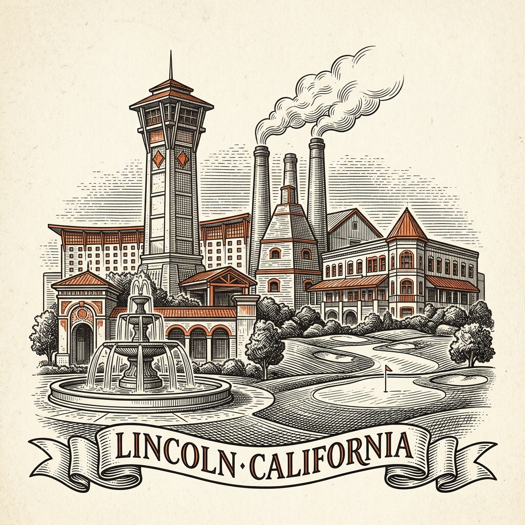 Engraved Lincoln CA city illustration – Official Translations certified translation services from $29.95 per page