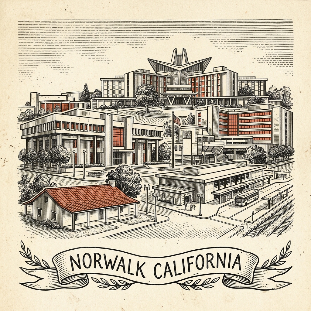 Engraved Norwalk CA city illustration – Official Translations certified translation services from $29.95 per page