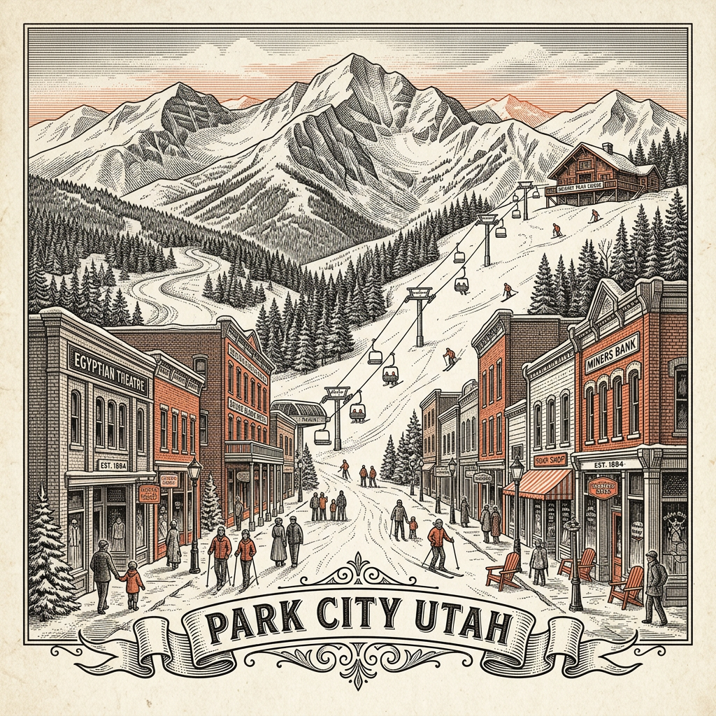Engraved Park City UT city illustration – Official Translations certified translation services from $29.95 per page