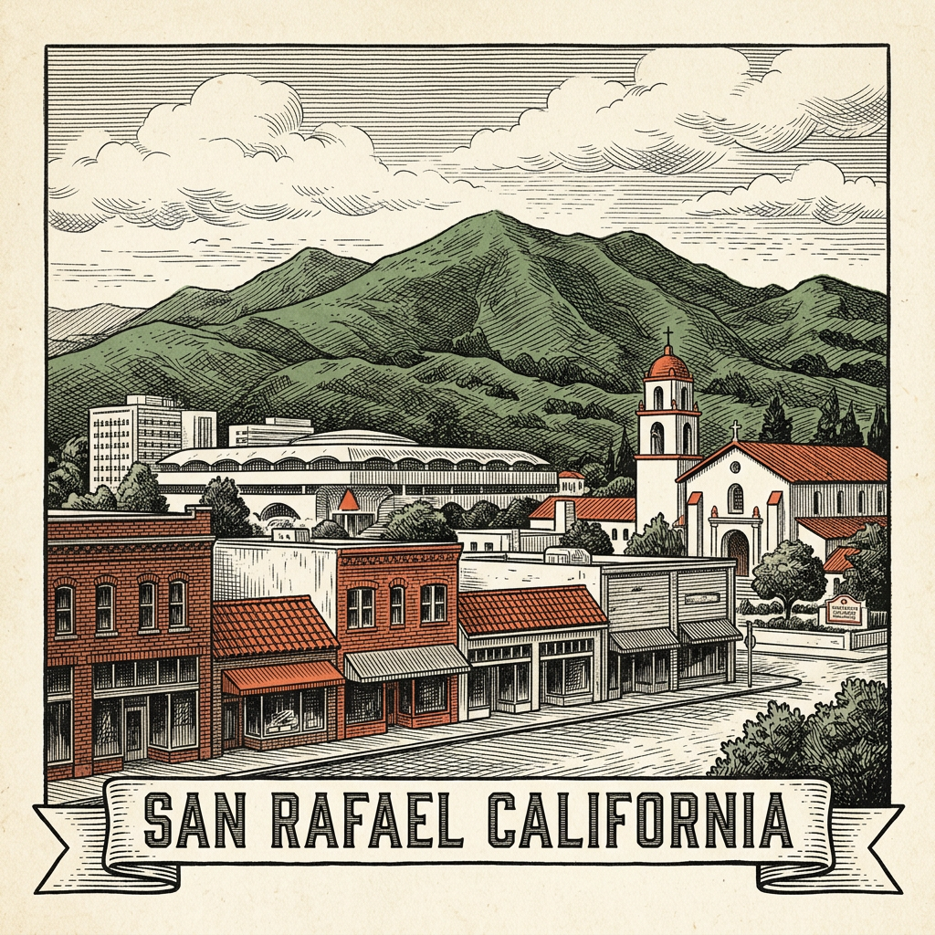 Engraved San Rafael CA city illustration – Official Translations certified translation services from $29.95 per page