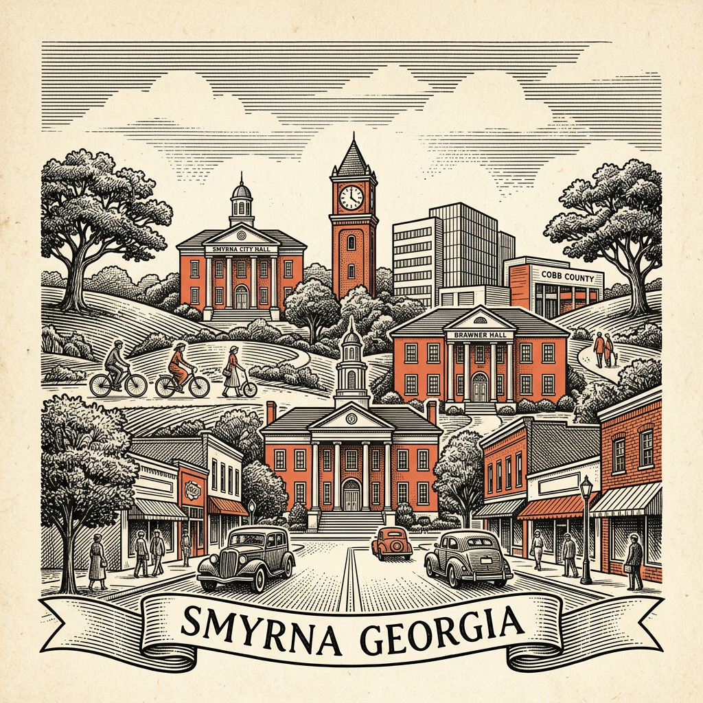 Engraved Smyrna GA city illustration – Official Translations certified translation services from $29.95 per page