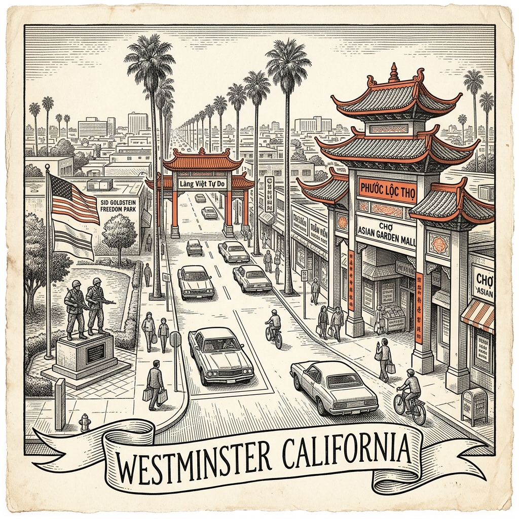 Engraved Westminster CA city illustration – Official Translations certified translation services from $29.95 per page