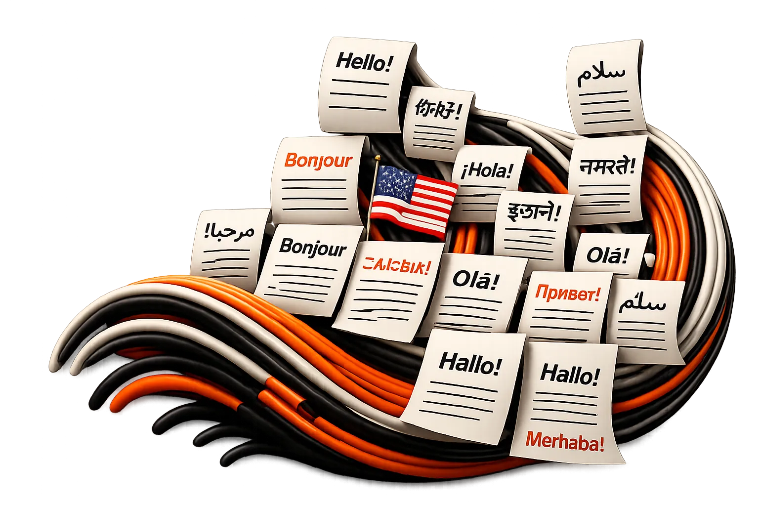 Certified document translation services with US flag theme